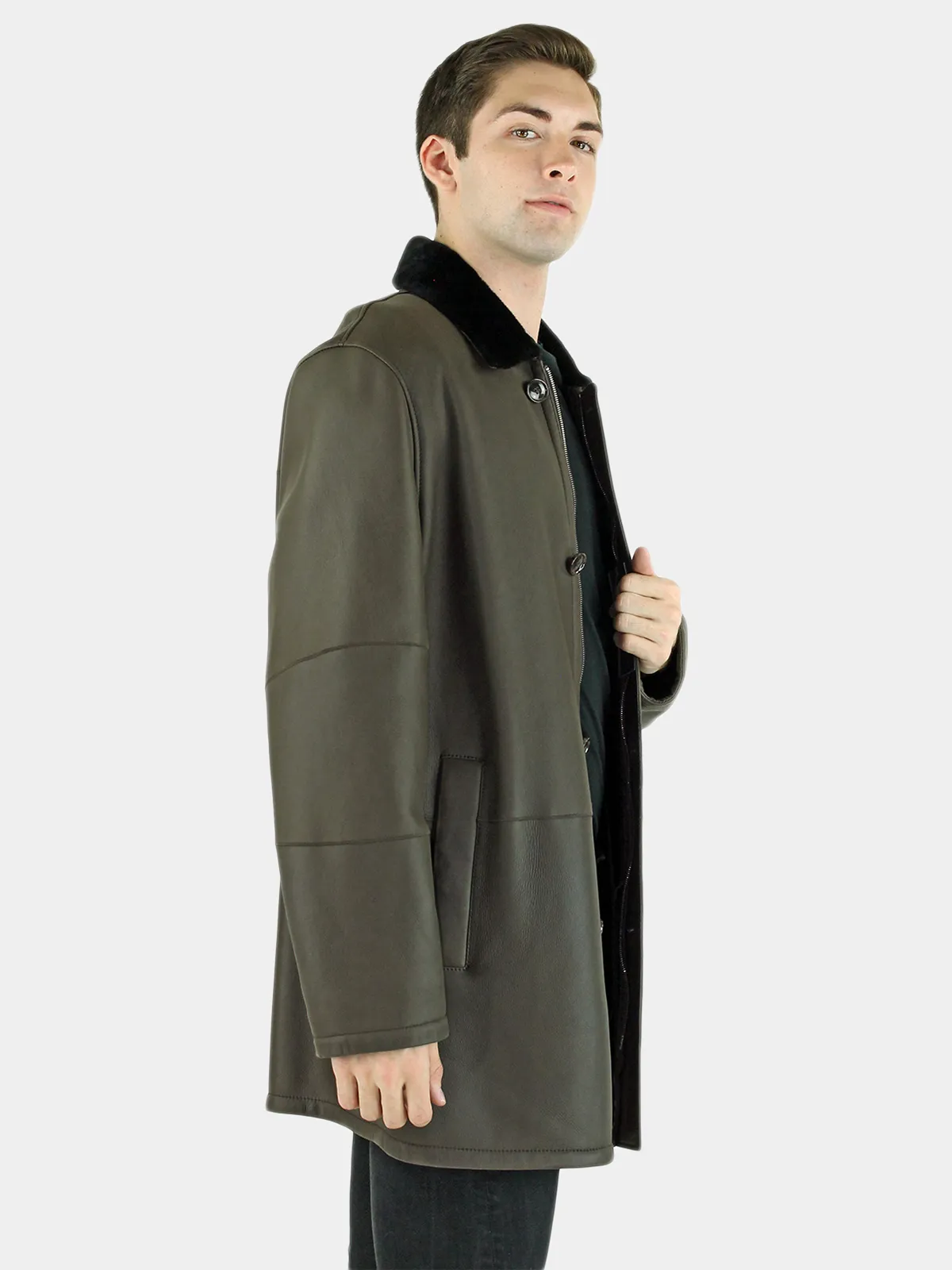 Men's Dark Brown and Slate Shearling Coat | Day Furs