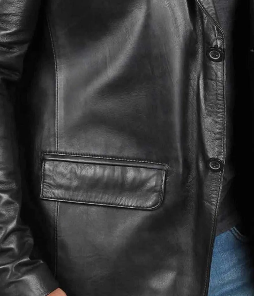 Mens Leather Blazer Jacket | 2 Button Black