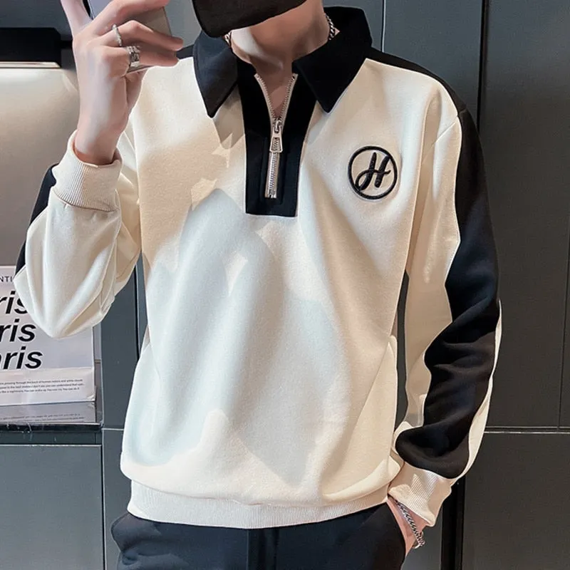 Men's Spring Hip-Hop Style Contrast Color Letter Embroidery Sweatshirt