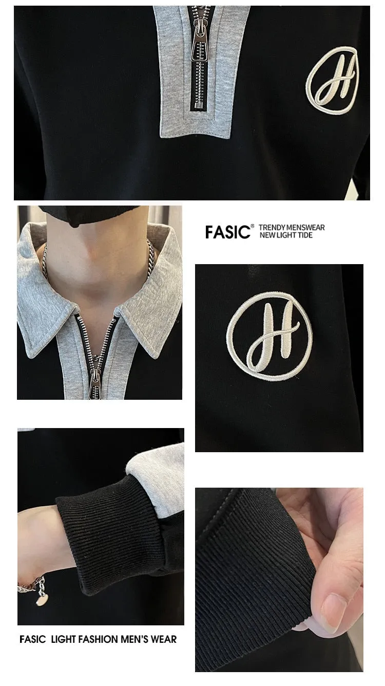 Men's Spring Hip-Hop Style Contrast Color Letter Embroidery Sweatshirt