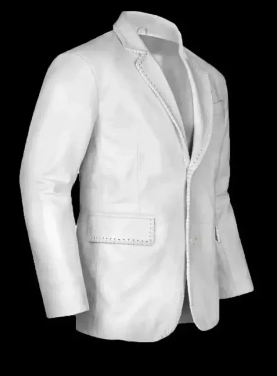 Mens White Leather Blazer 2 Button Nappa Sheepskin