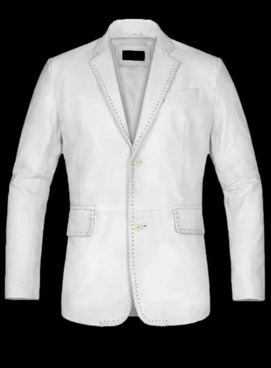 Mens White Leather Blazer 2 Button Nappa Sheepskin