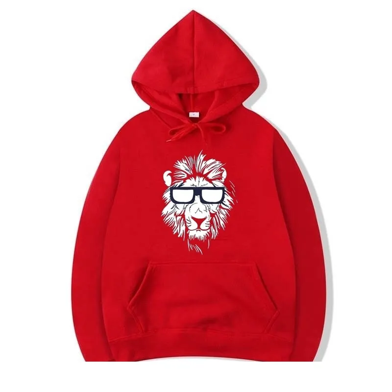 Men's Winter Casual Hip-Hop Fashion Lion Printed O-Neck Hoodie