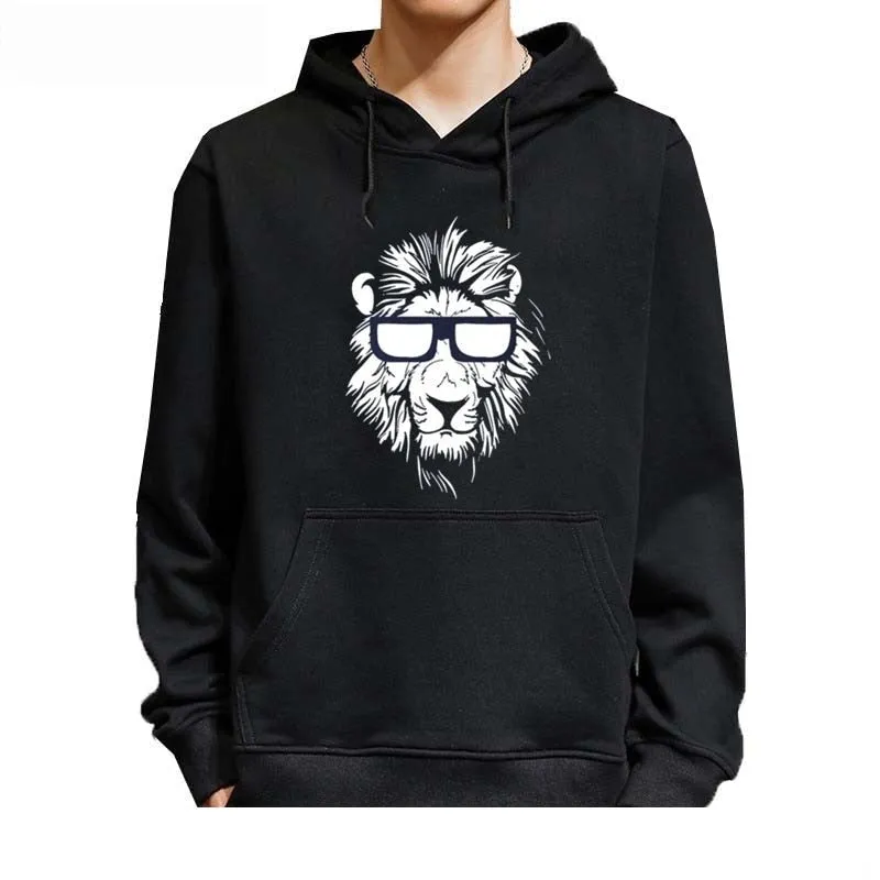 Men's Winter Casual Hip-Hop Fashion Lion Printed O-Neck Hoodie