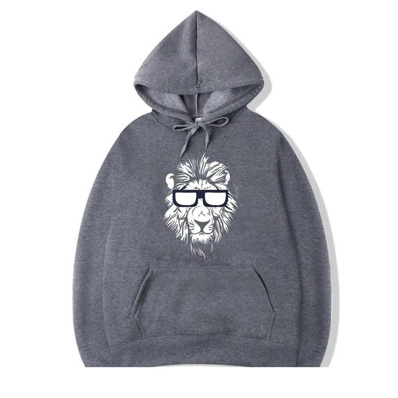 Men's Winter Casual Hip-Hop Fashion Lion Printed O-Neck Hoodie