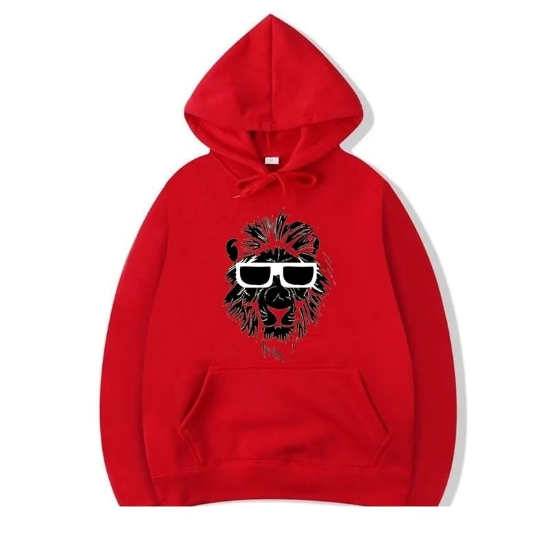 Men's Winter Casual Hip-Hop Fashion Lion Printed O-Neck Hoodie