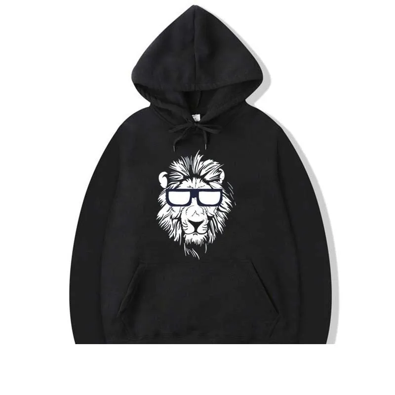 Men's Winter Casual Hip-Hop Fashion Lion Printed O-Neck Hoodie