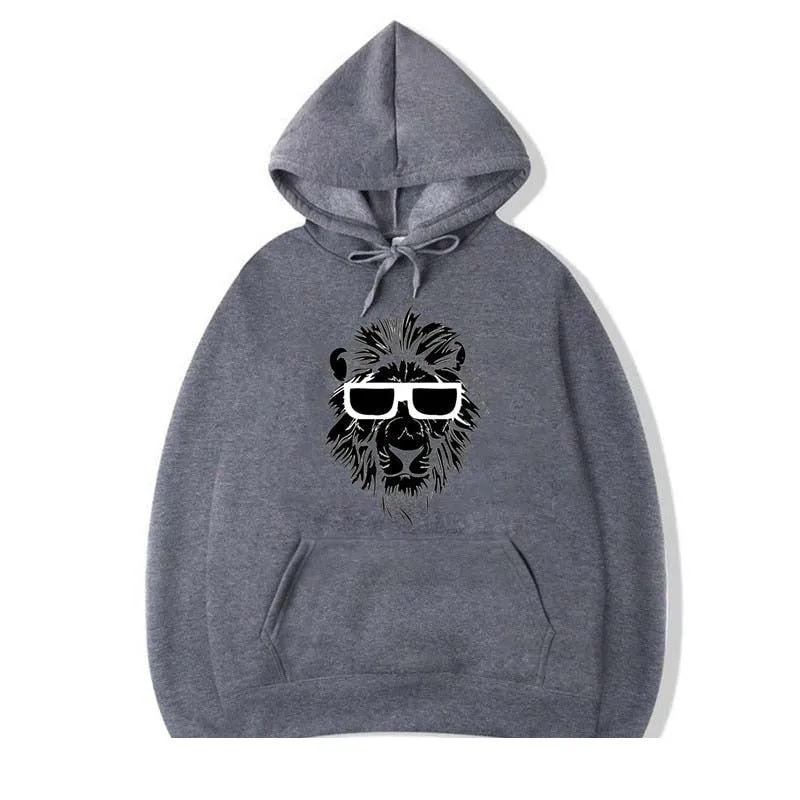 Men's Winter Casual Hip-Hop Fashion Lion Printed O-Neck Hoodie