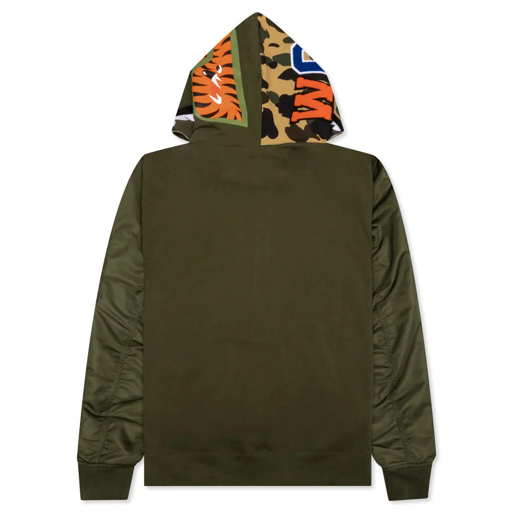 Military Shark Relaxed Fit Full Zip Hoodie - Olive Drab