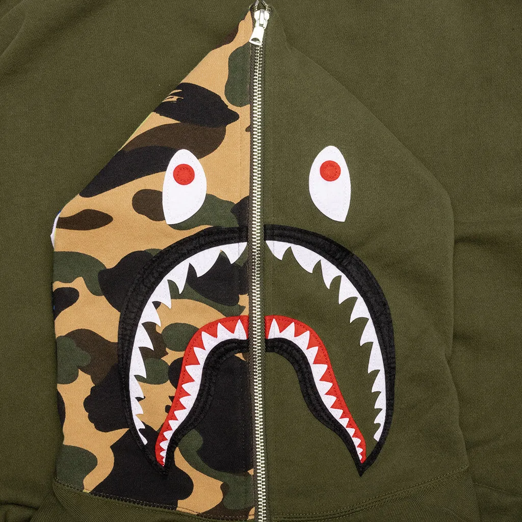 Military Shark Relaxed Fit Full Zip Hoodie - Olive Drab