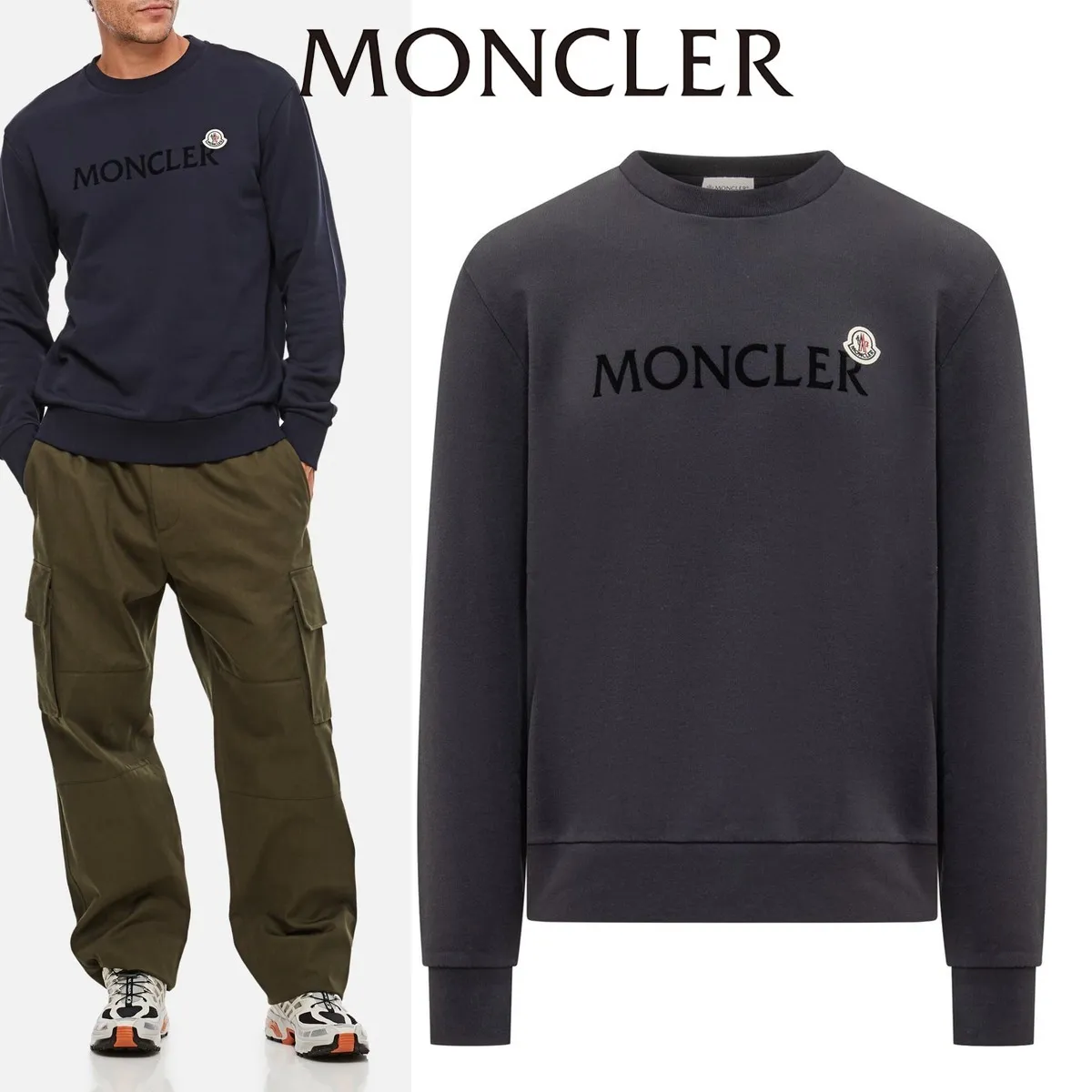 MONCLER  |Street Style Long Sleeves Plain Cotton Logo