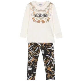 Moschino Leggings And T-Shirt Set Chains Logo Black & Cream