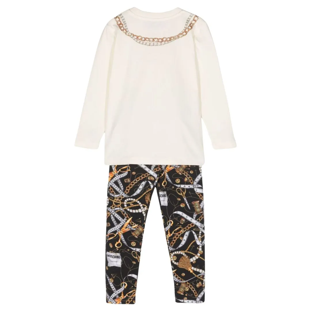 Moschino Leggings And T-Shirt Set Chains Logo Black & Cream