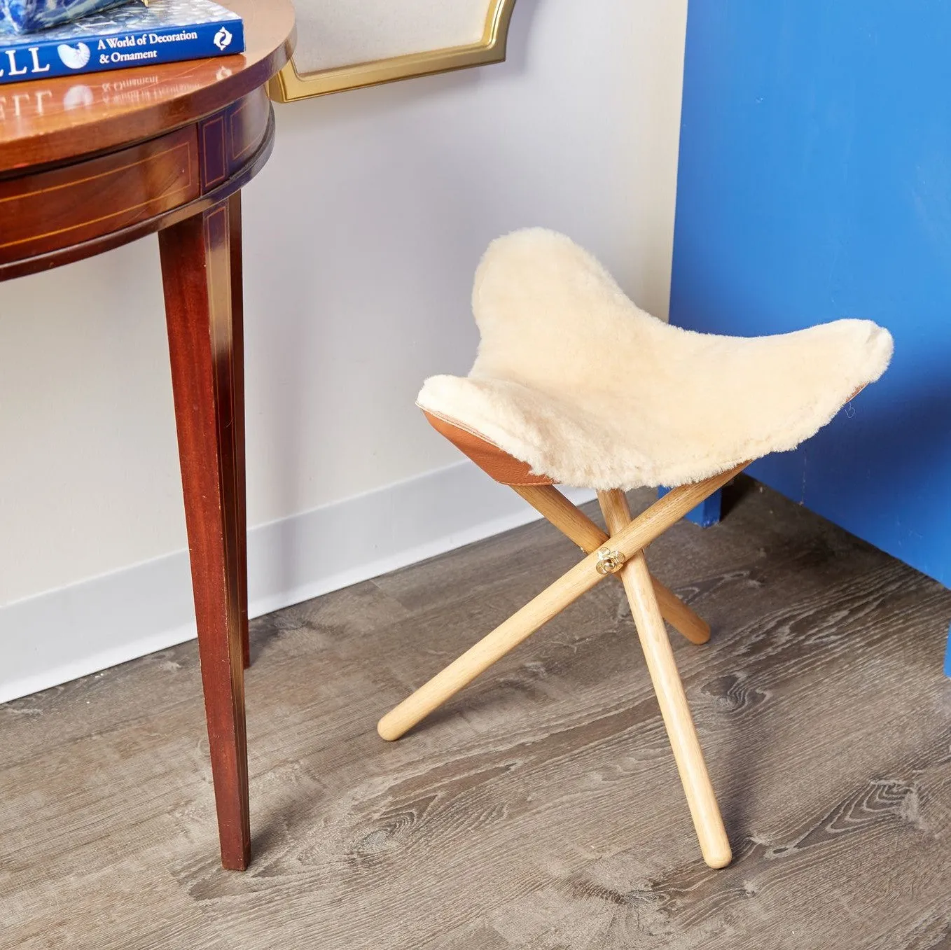 Natural Shearling Petal Folding Stool