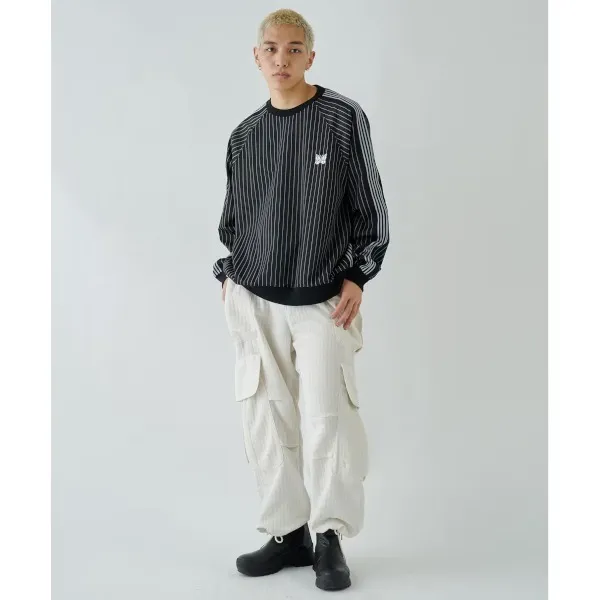 Needles  |Crew Neck Stripes Street Style Collaboration Long Sleeves