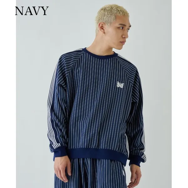 Needles  |Crew Neck Stripes Street Style Collaboration Long Sleeves