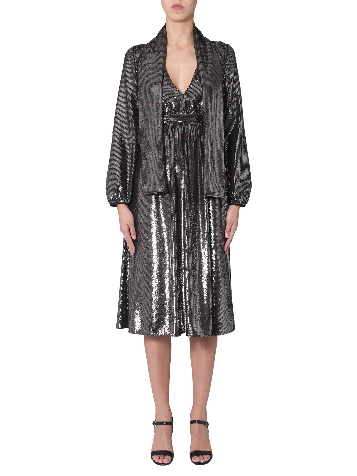 N°21    V-NECK DRESS WITH SEQUIN AND SCARF