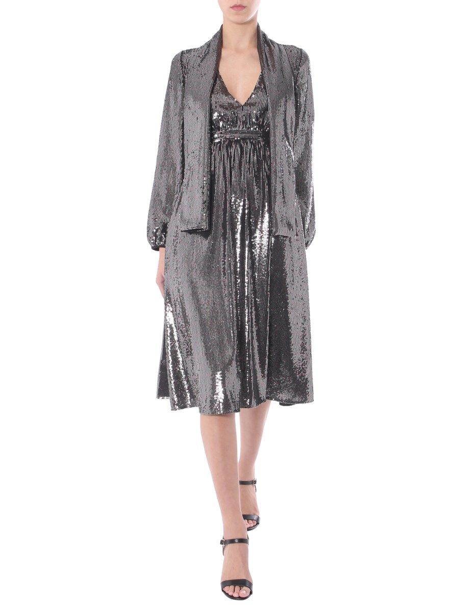 N°21    V-NECK DRESS WITH SEQUIN AND SCARF