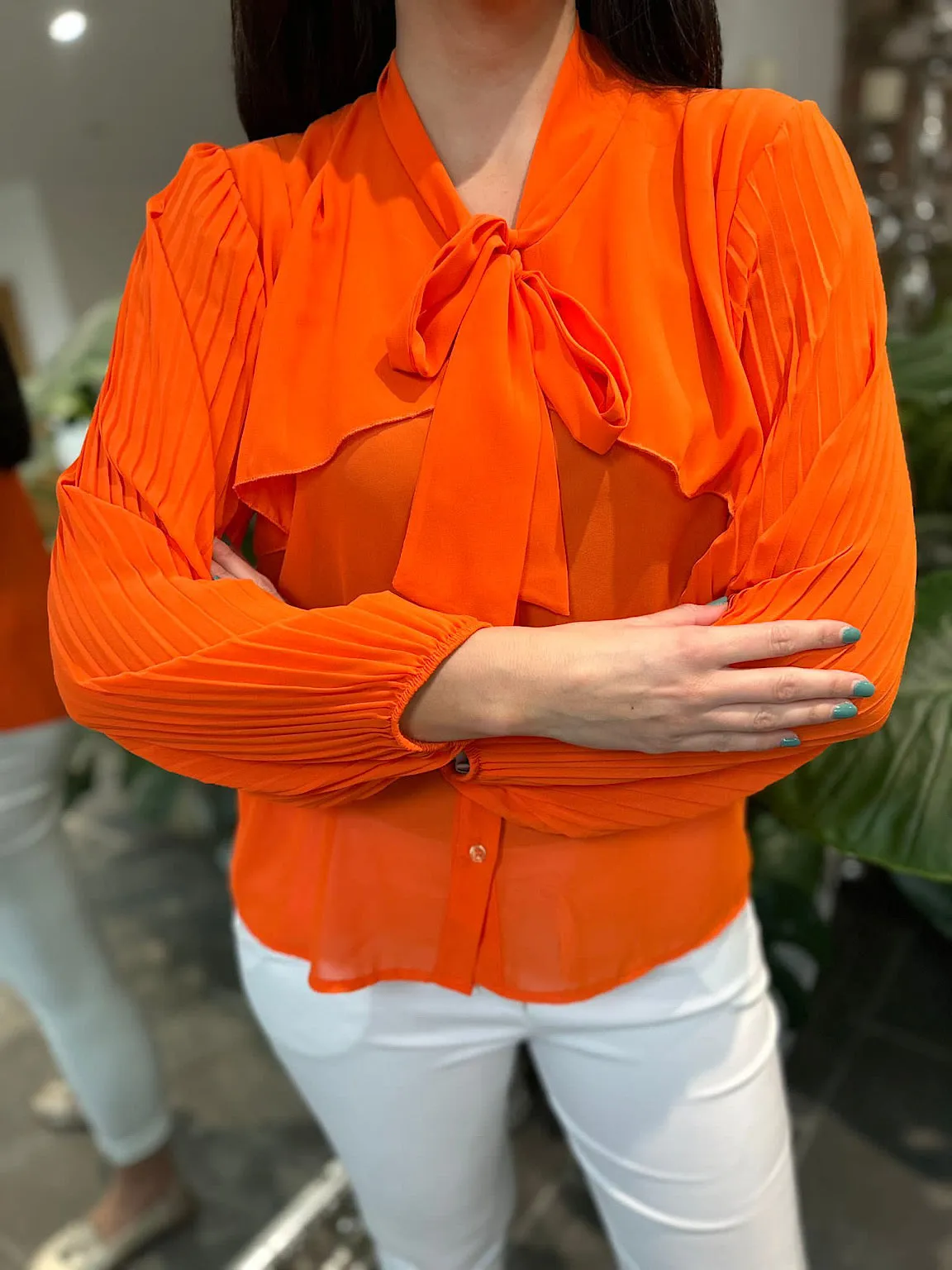 Orange Pleated Sleeve Blouse Diana