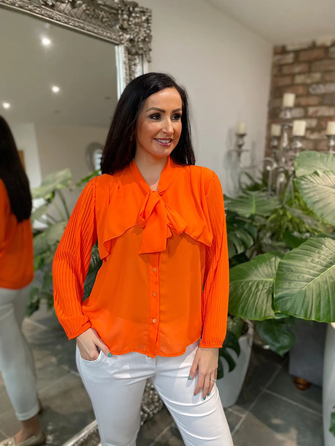 Orange Pleated Sleeve Blouse Diana