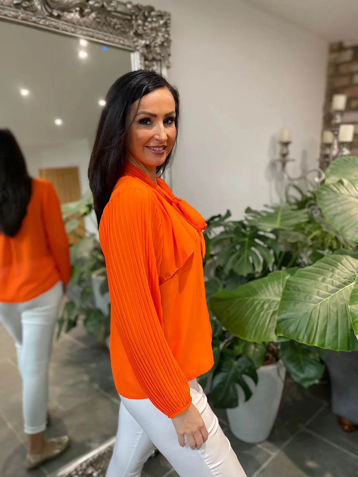 Orange Pleated Sleeve Blouse Diana