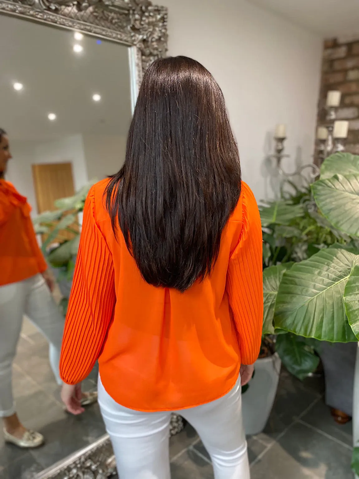 Orange Pleated Sleeve Blouse Diana