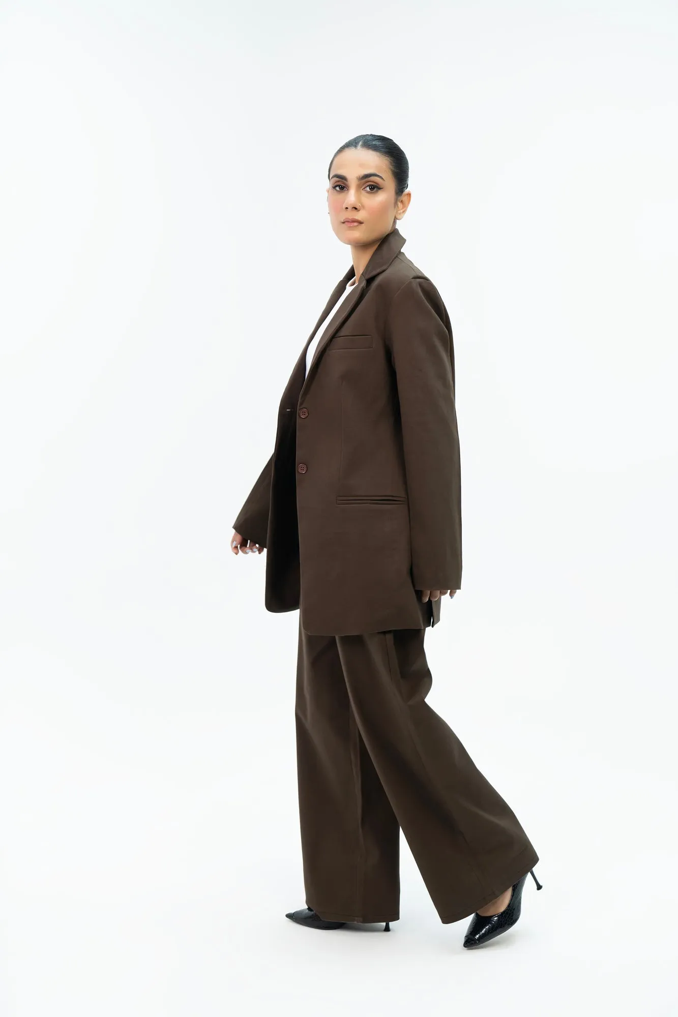 Oversized Tailored Blazer - Chocolate Brown