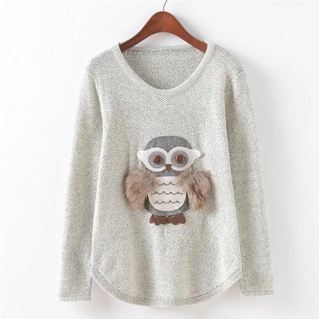 Owl Winter Sweater Women Kawaii Long Sleeve Pullovers Casual Knitted Sweater Poncho Women#A11 SM6