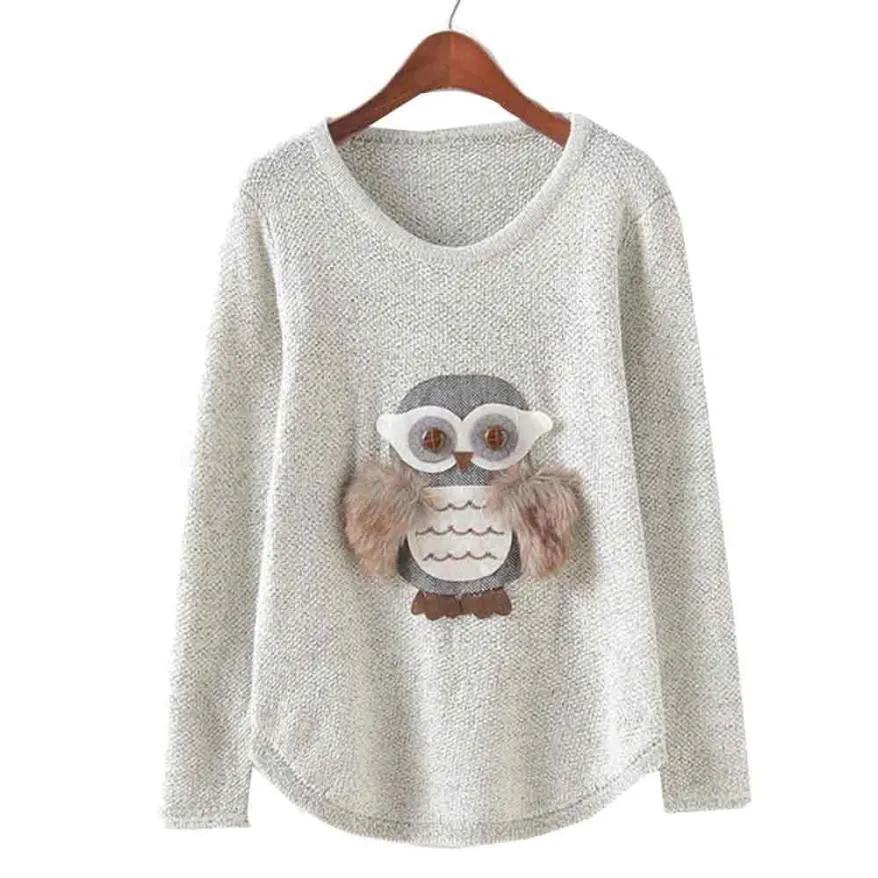 Owl Winter Sweater Women Kawaii Long Sleeve Pullovers Casual Knitted Sweater Poncho Women#A11 SM6