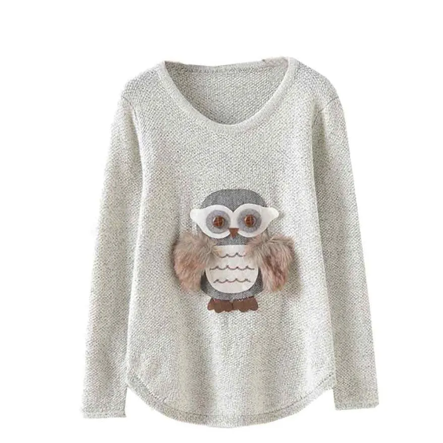 Owl Winter Sweater Women Kawaii Long Sleeve Pullovers Casual Knitted Sweater Poncho Women#A11 SM6