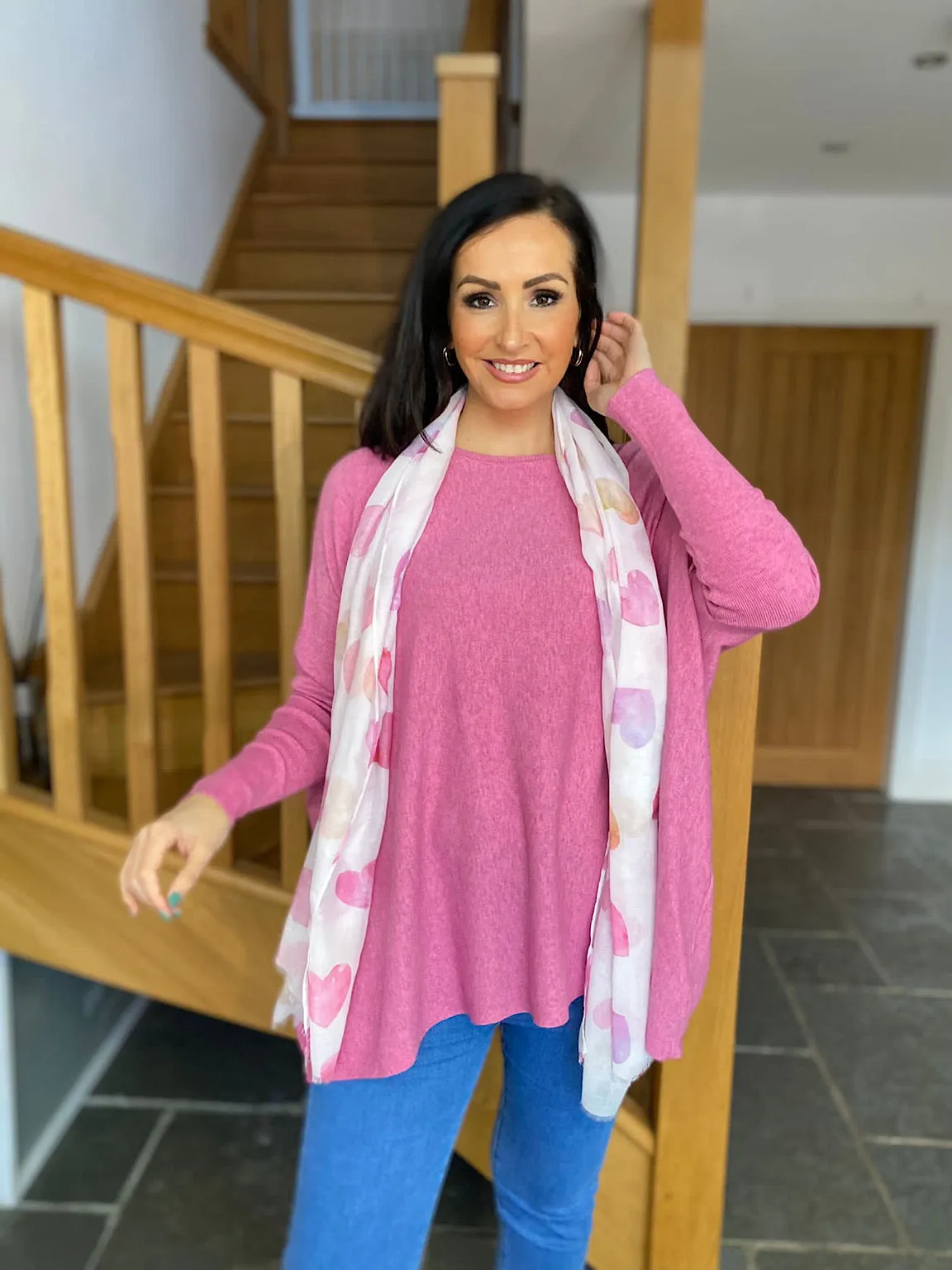 Pink Ribbed Sleeve Round Neck Knit Hayley