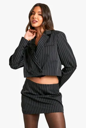 Pinstripe Lace Up Sleeve Cropped Blazer