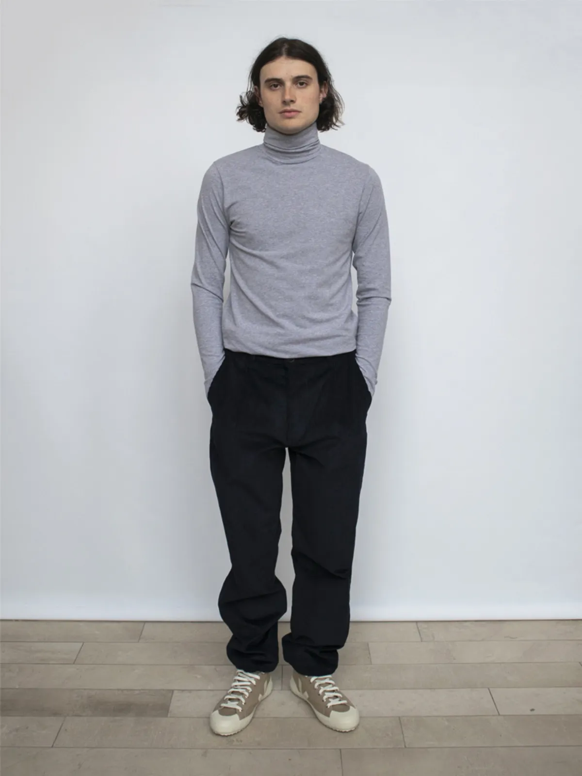 Pleated Corduroy Pants - Navy