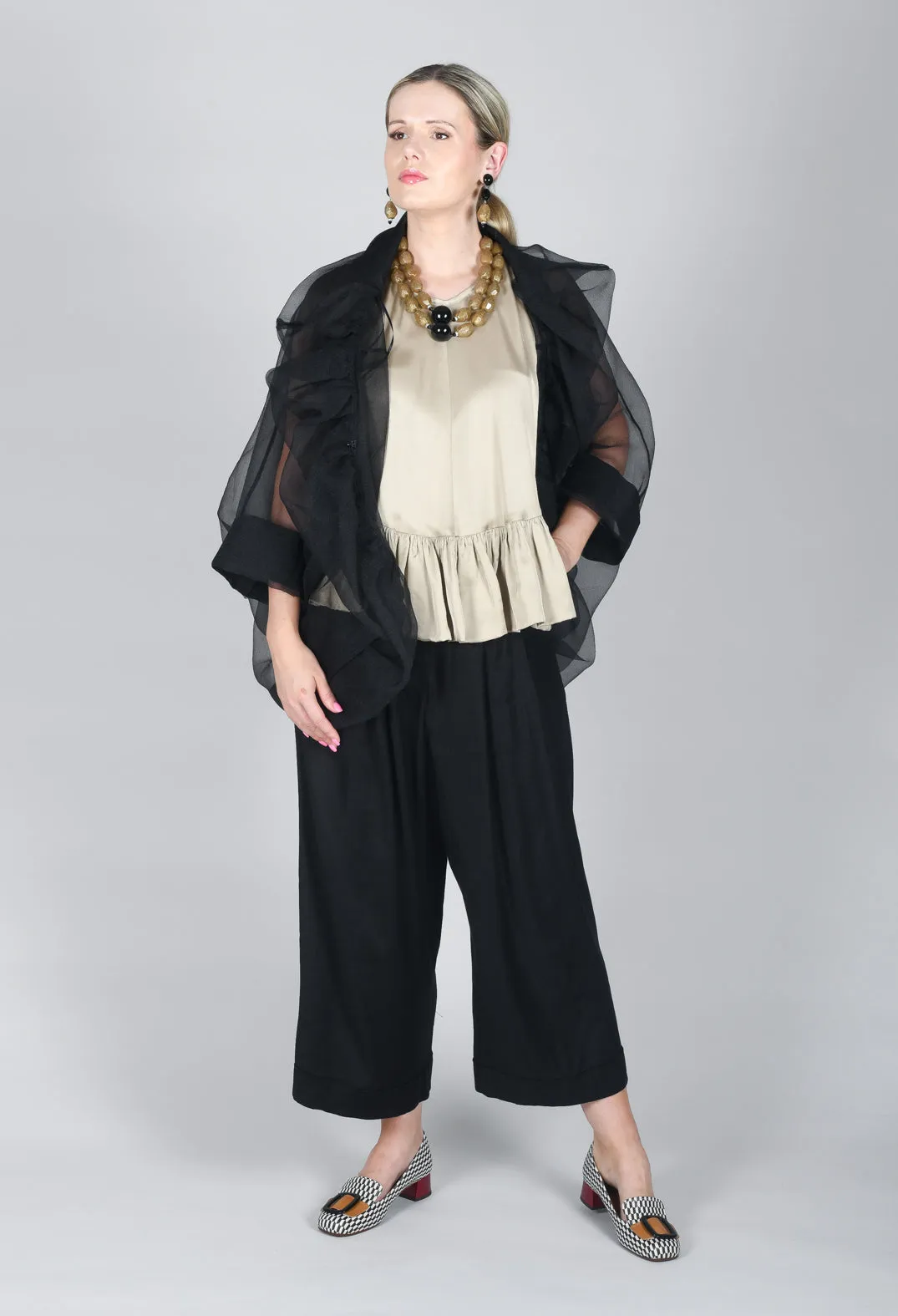 Pleated Wide Leg Trousers in Black