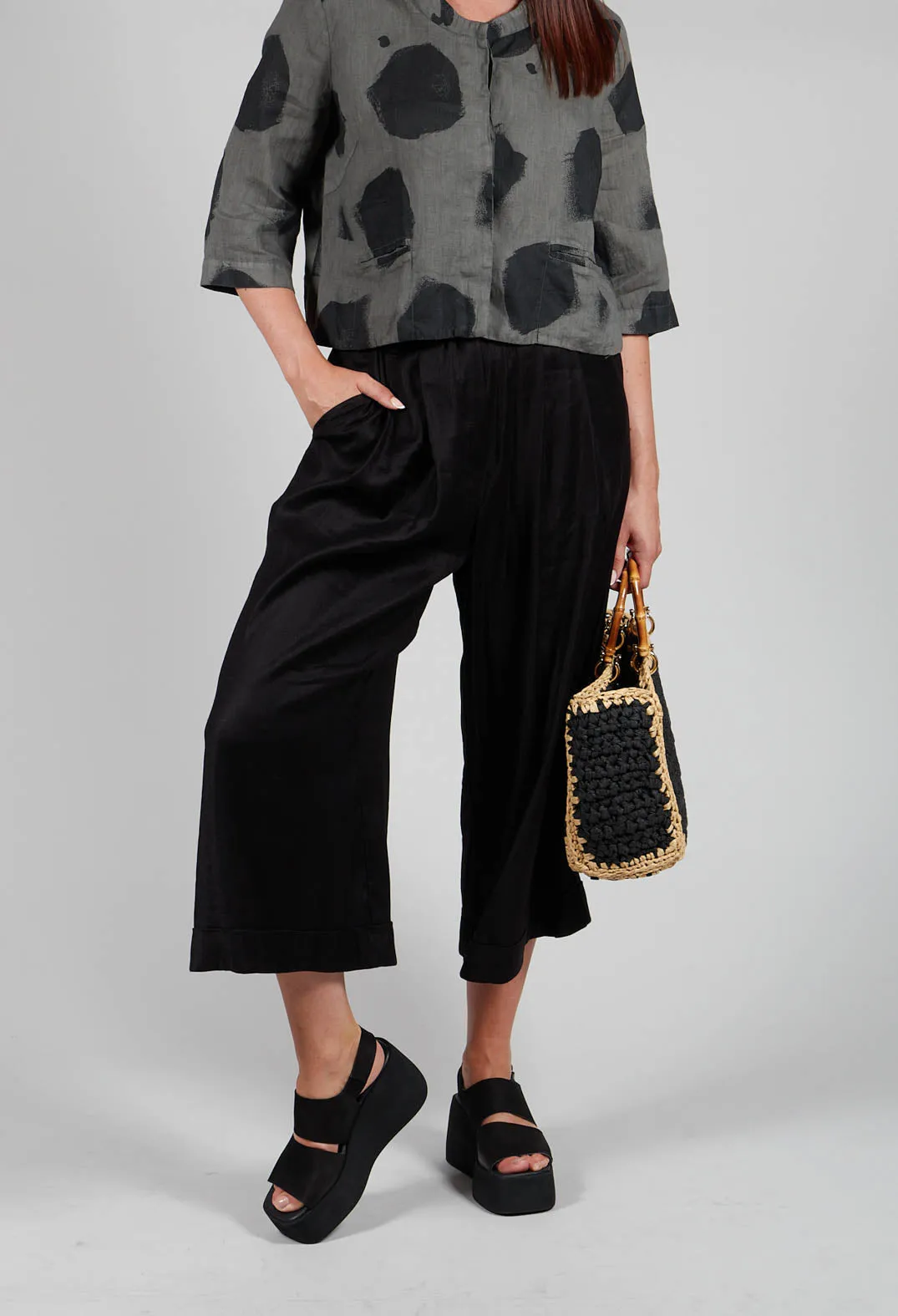 Pleated Wide Leg Trousers in Black