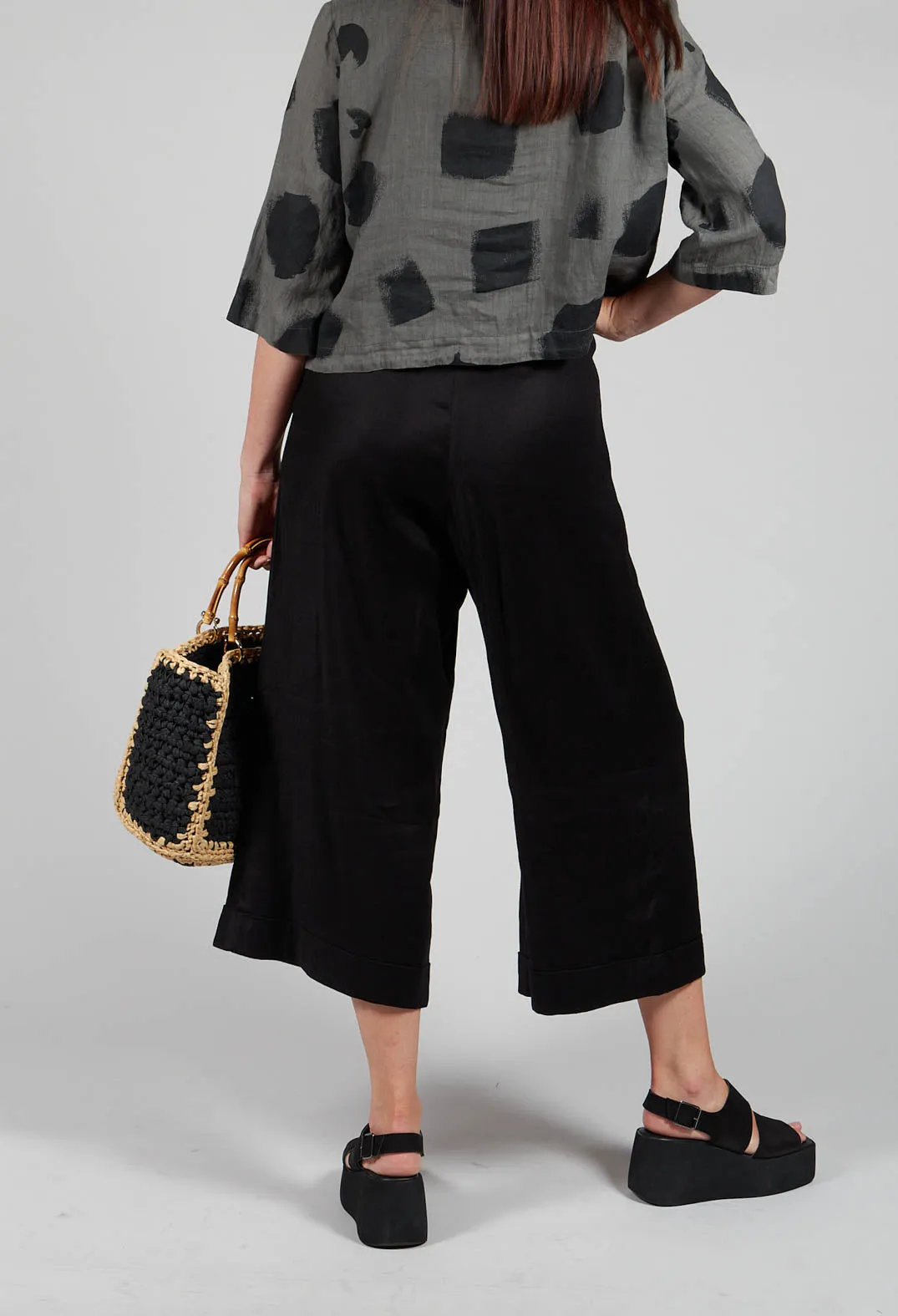 Pleated Wide Leg Trousers in Black