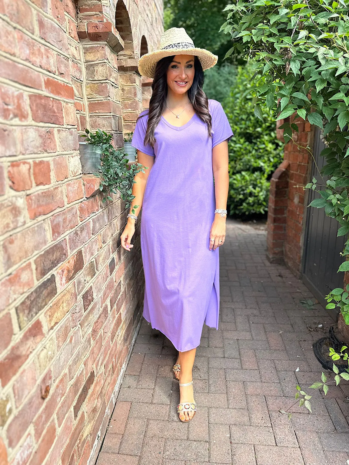 Purple V Neck Longline T-Shirt Dress Jess