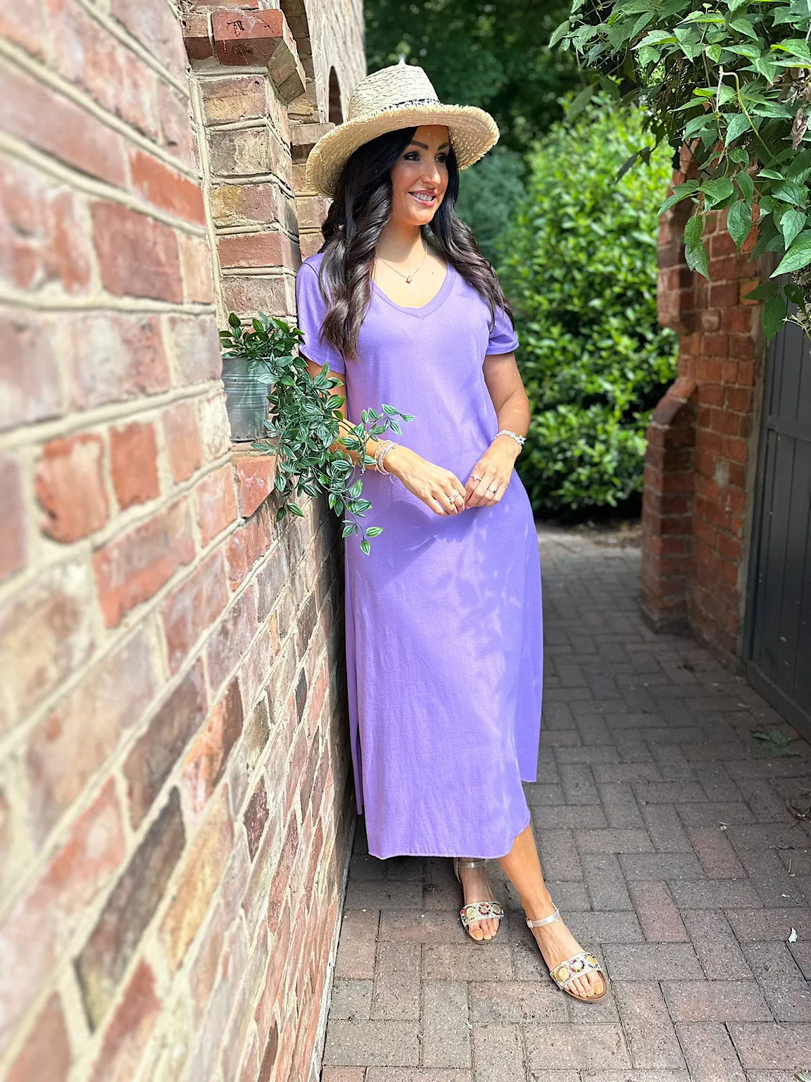 Purple V Neck Longline T-Shirt Dress Jess