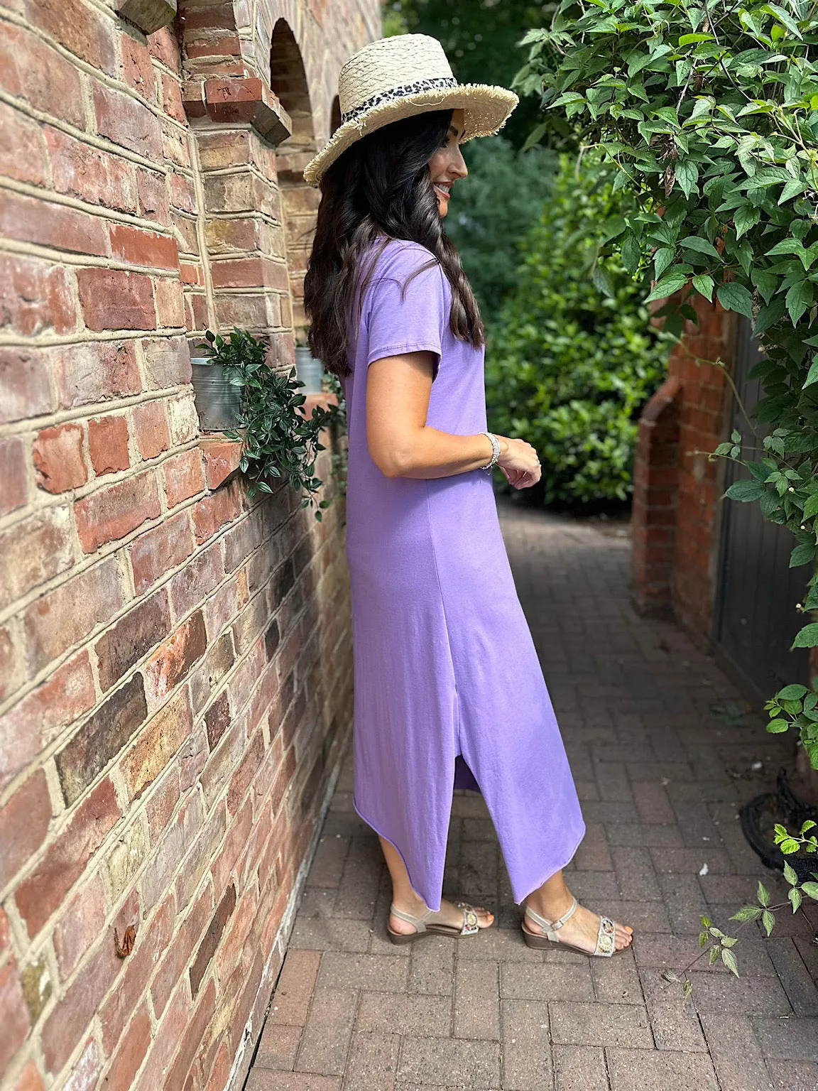 Purple V Neck Longline T-Shirt Dress Jess