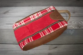 Red and White Menzies Tartan and Natural Leather Shoe Bag