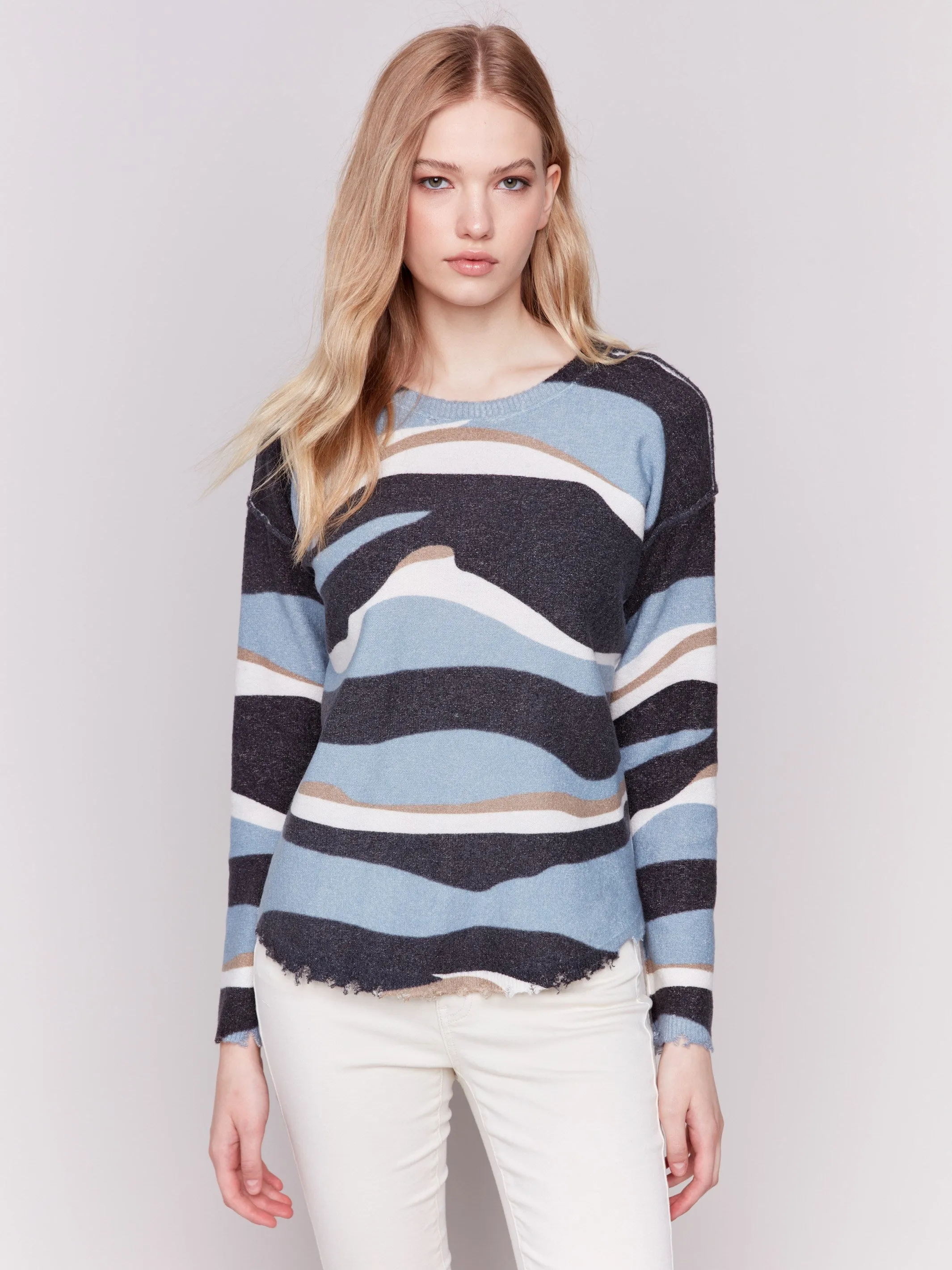 Reversible Printed Plush Sweater - Denim