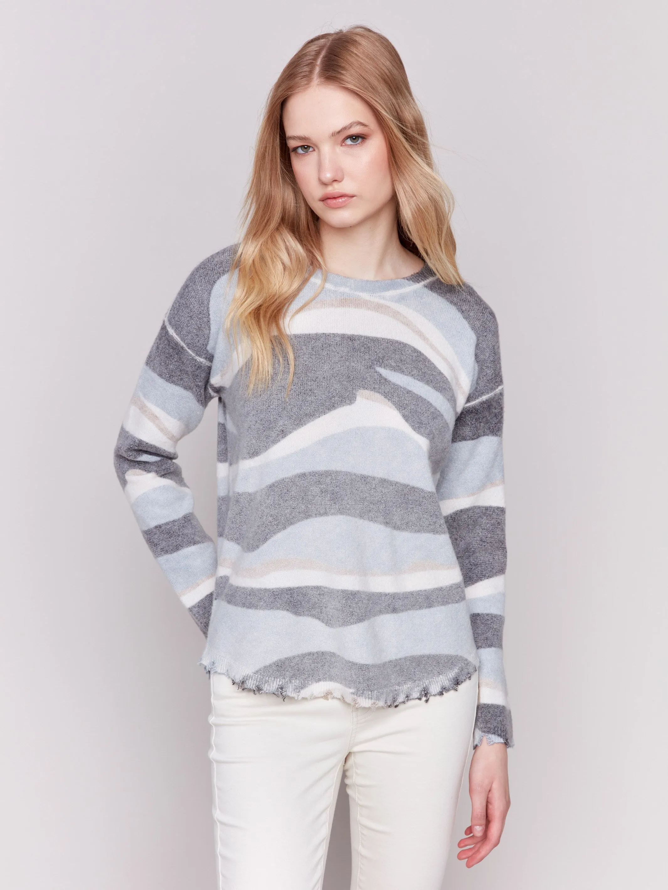 Reversible Printed Plush Sweater - Denim