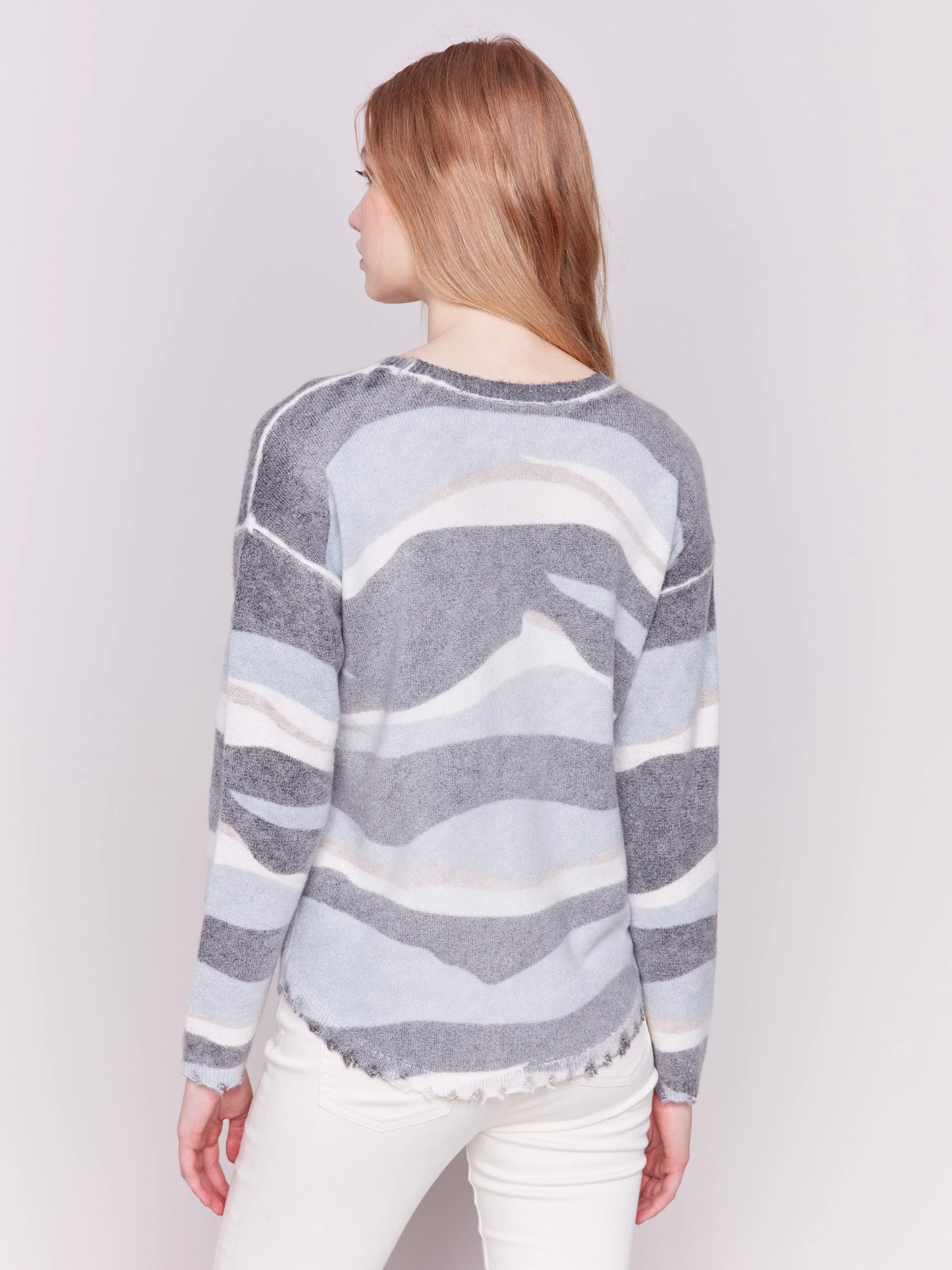 Reversible Printed Plush Sweater - Denim