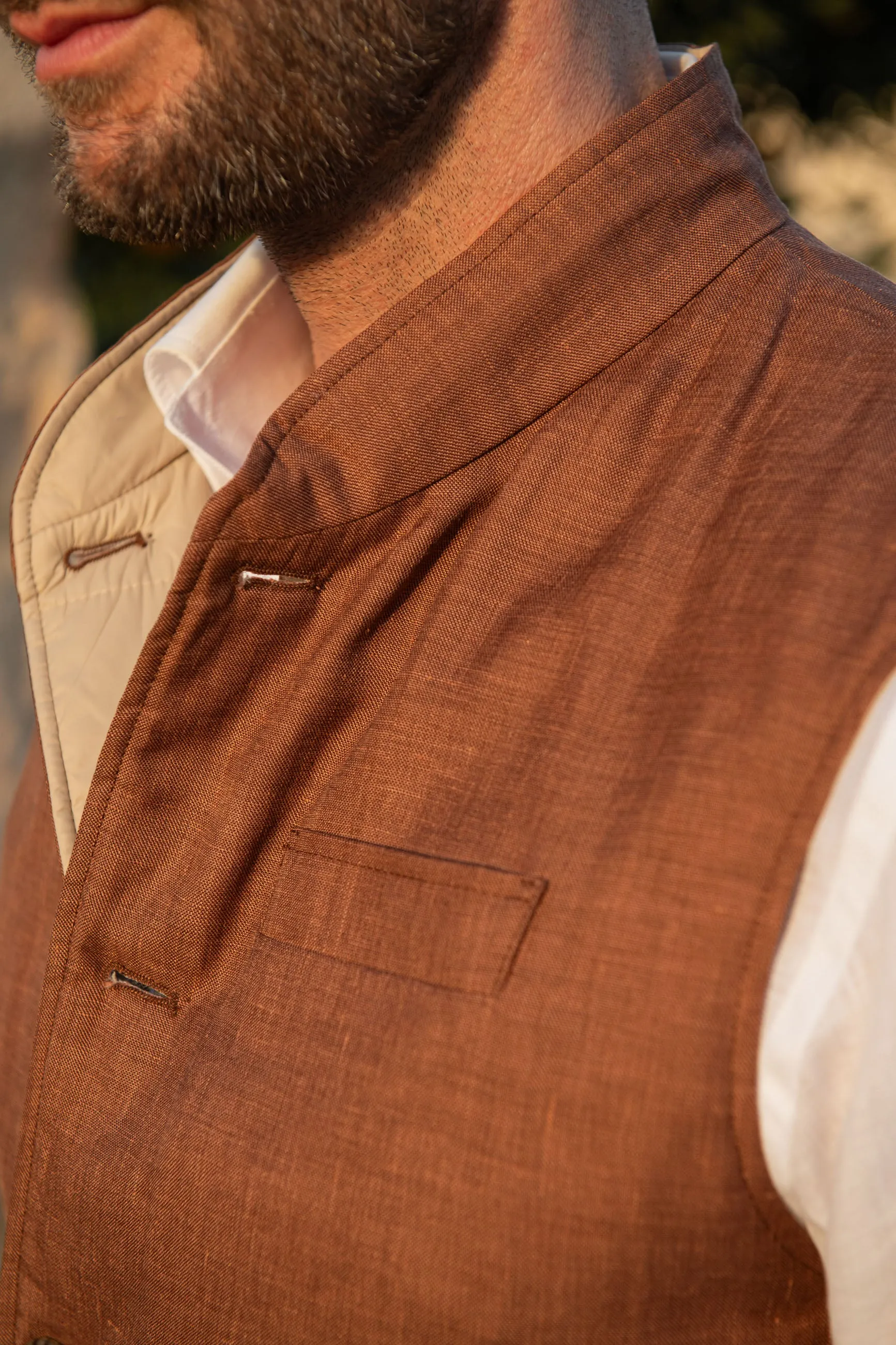 Rusty and beige reversible vest in Loro Piana fabric – Made in Italy