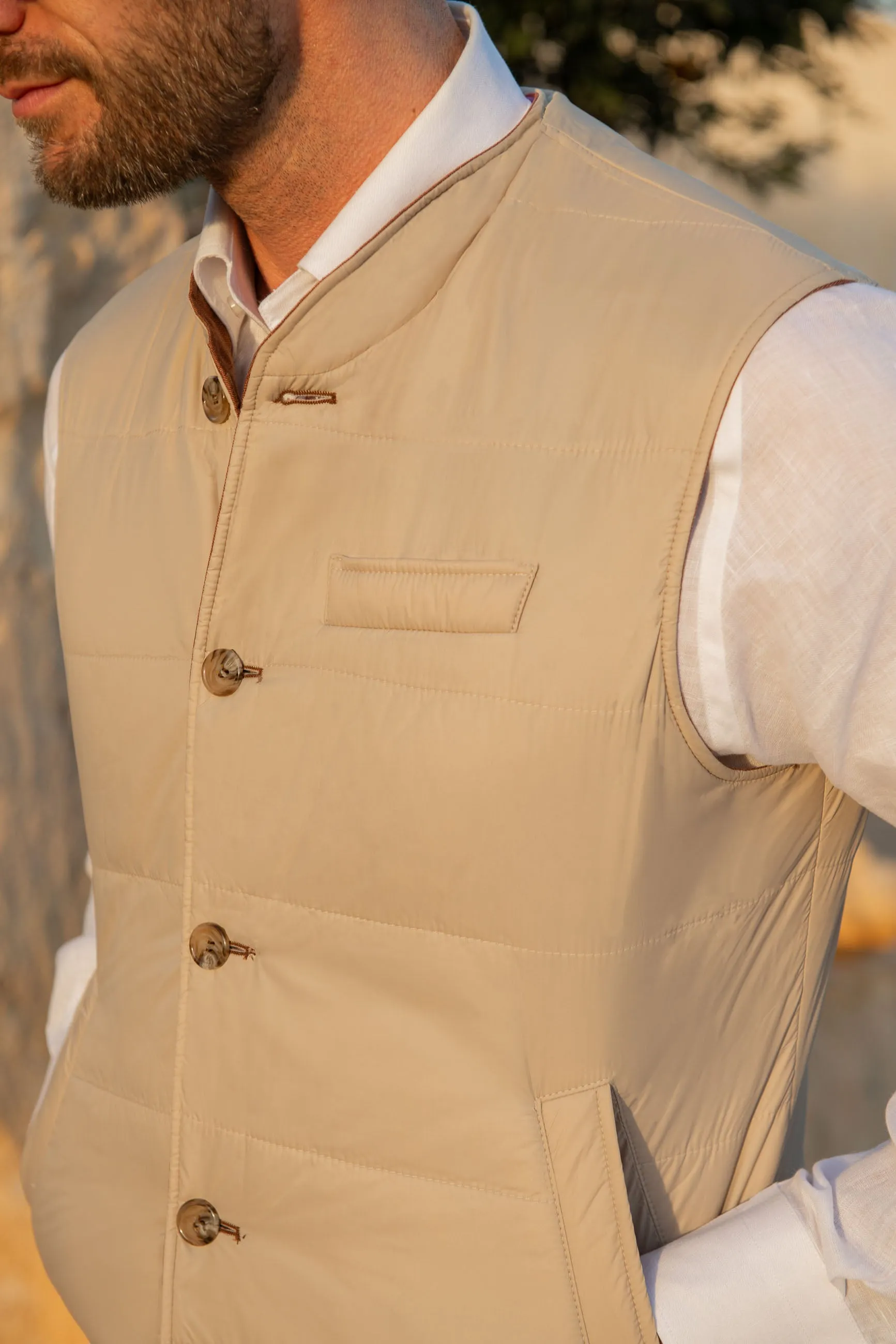 Rusty and beige reversible vest in Loro Piana fabric – Made in Italy