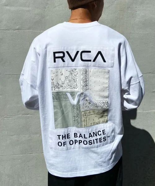 RVCA  |Paisley Unisex U-Neck Bi-color Long Sleeves Oversized