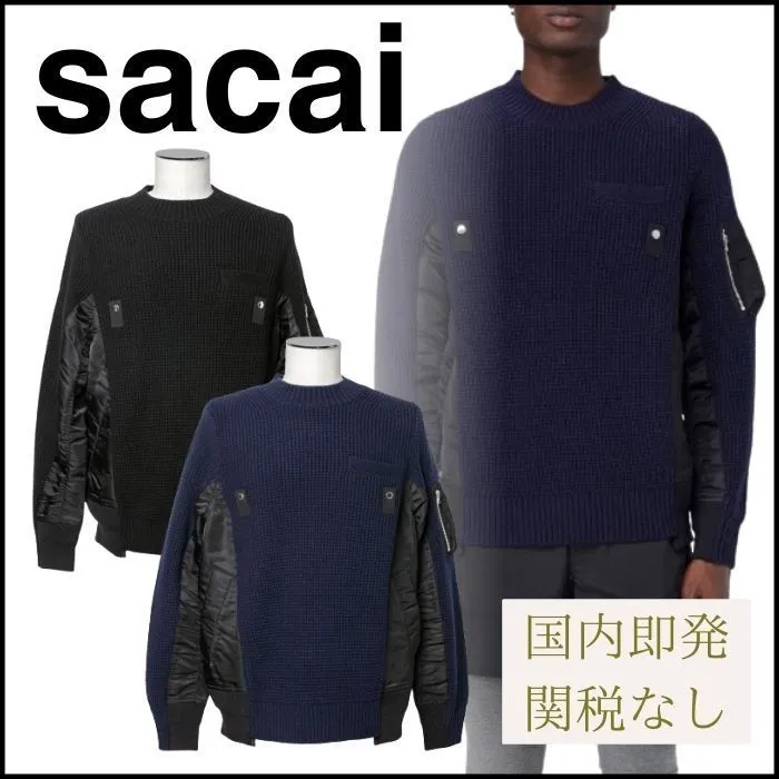 sacai  |Pullovers Wool Nylon Blended Fabrics Street Style