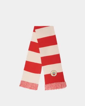 Scarf With a Bally Crest Logo in Candy Red and Ivory Wool 