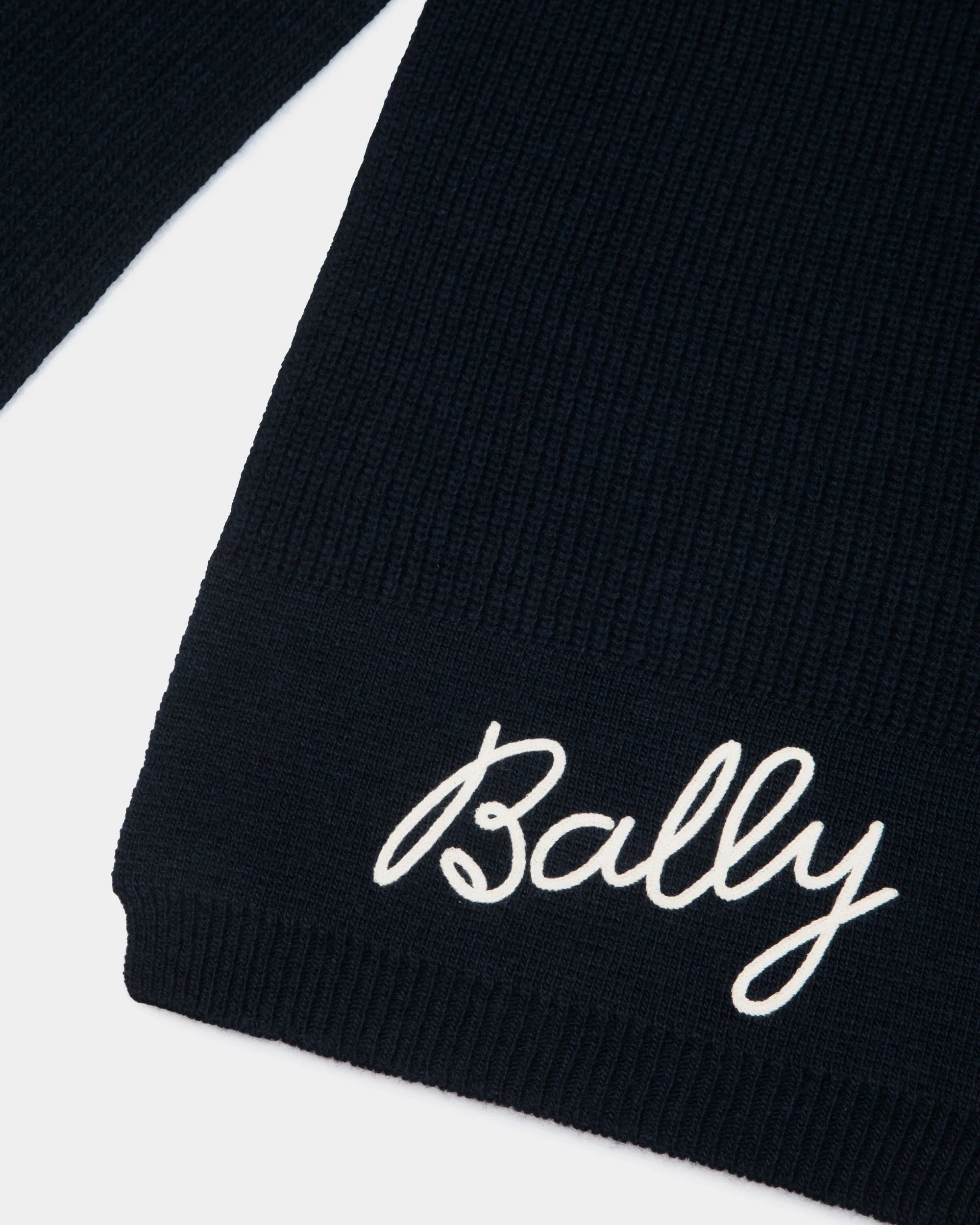 Scarf With Logo In Navy Blue Wool 