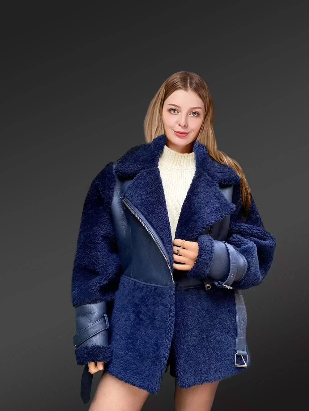 Sheepskin Shearling Coat women with Stylish Design